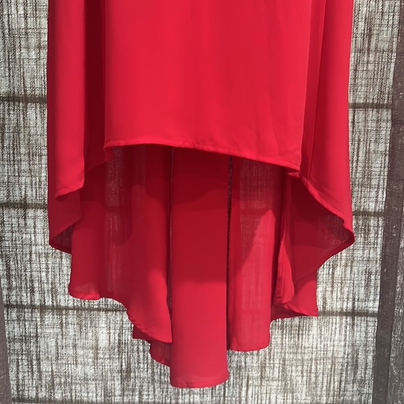Stunning Red Dress Flowy georgette Asymmetrical Hemline XS - Picture 2 of 8
